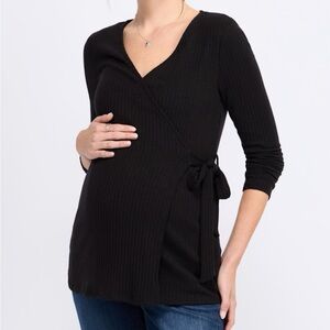 Gilli Black Ribbed Maternity Wrap Top